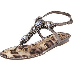 Sam Edelman Jeweled Thong Sandals Crystal Embellished Flat Sandals Size 8